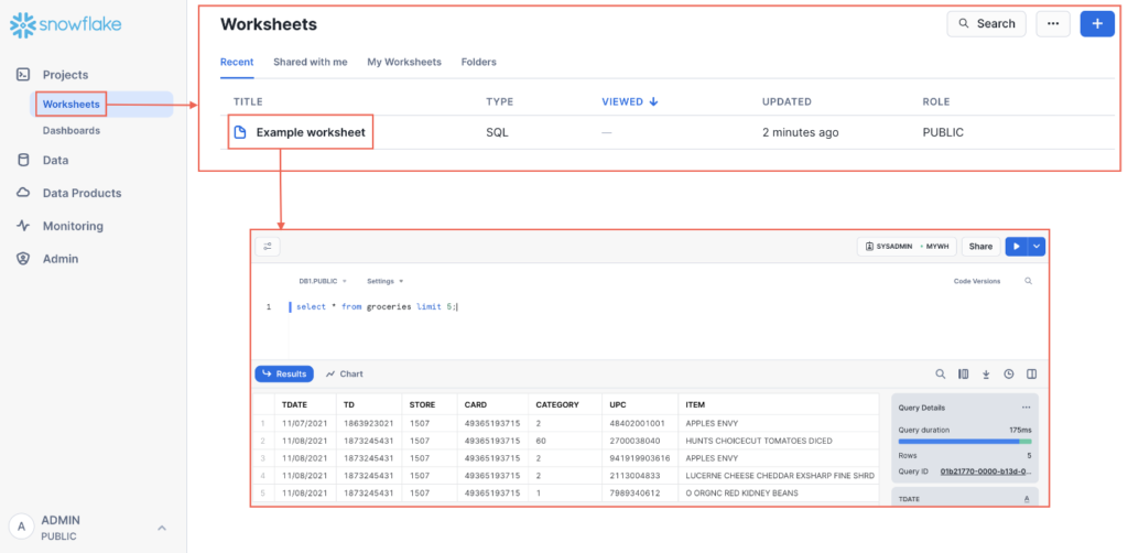 Snowflake Data Storage User Interface