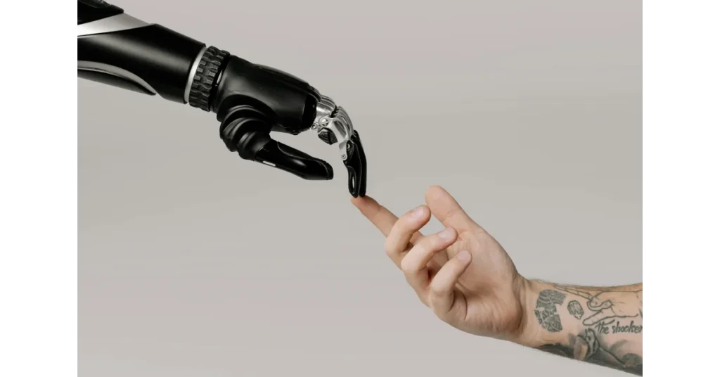 AI Robot Hand and Human Hand