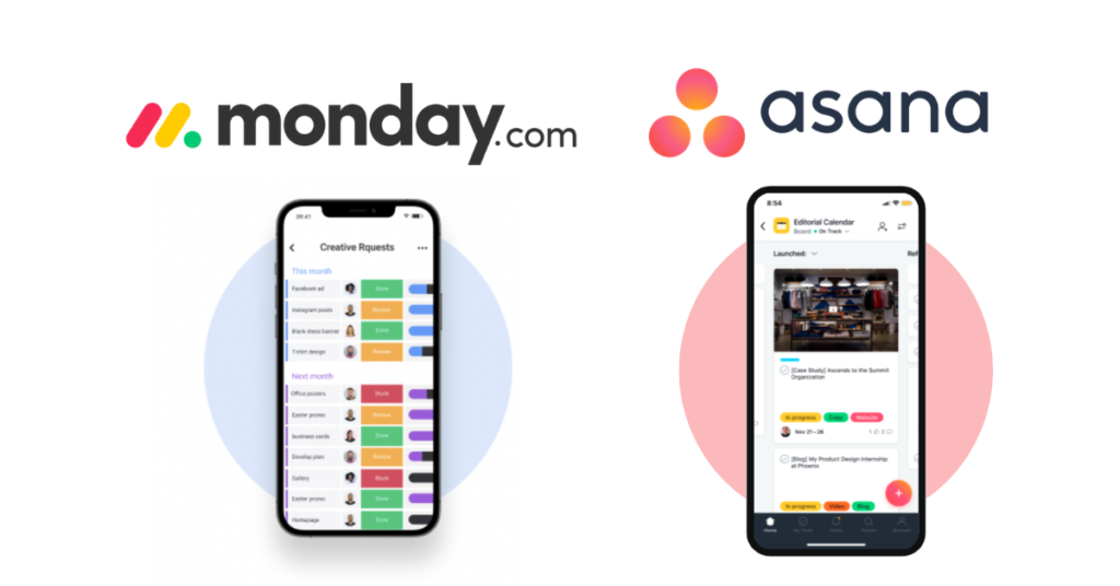 Asana vs Monday Mobile