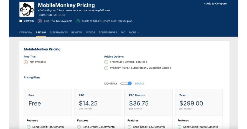 MobileMonkey Pricing